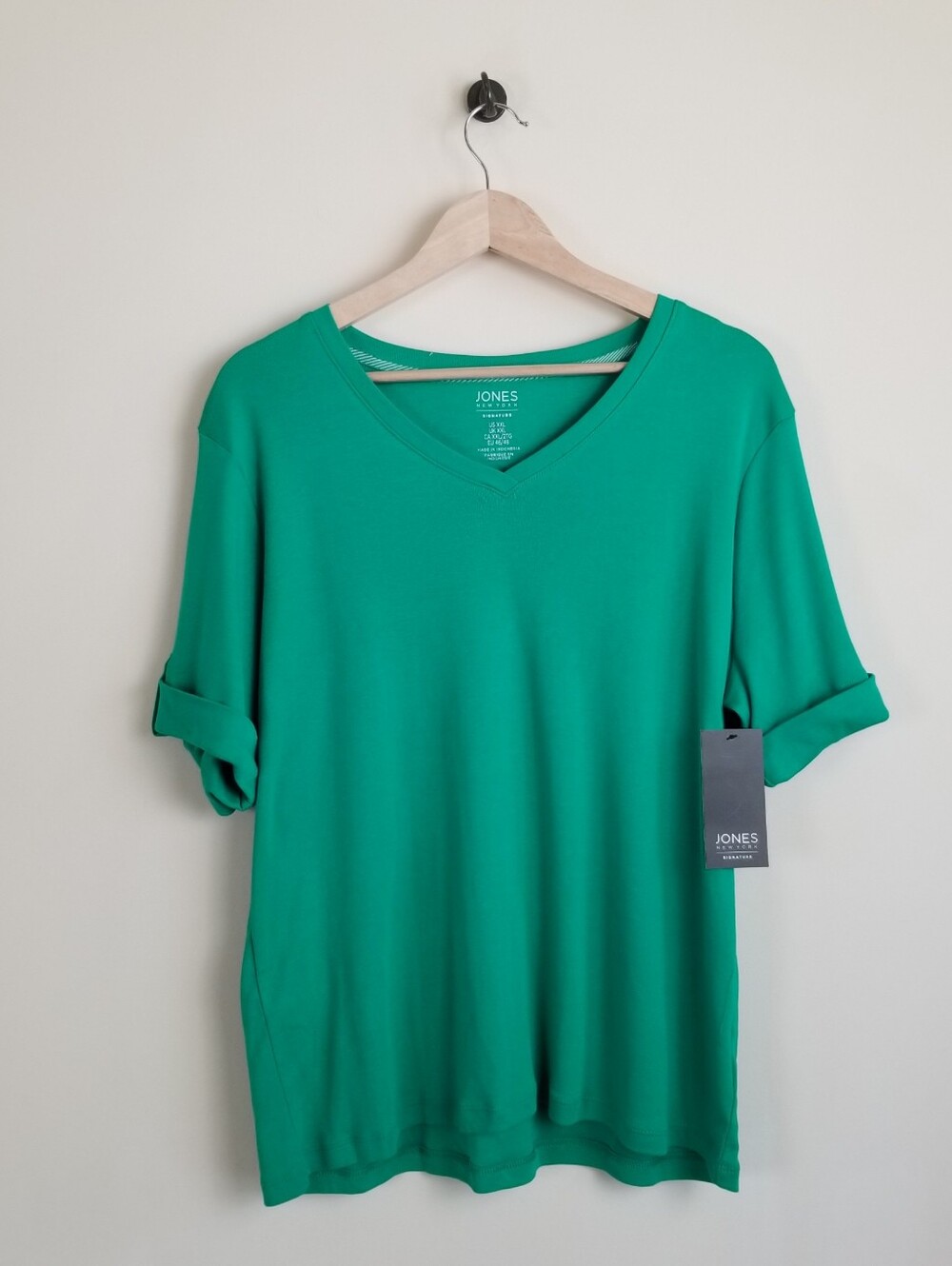 Jones New York Roll Cuff V-Neck Top Tee Shirt XXL NWT